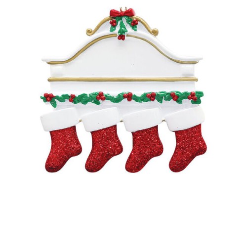 White Mantle With 4 Stockings Personalised Christmas Decoration White Mantle With 4 Stockings Personalised Christmas Decoration