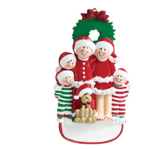 Christmas 5 Family With Dog Personalised Decoration Christmas 5 Family With Dog Personalised Decoration