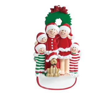 Christmas 5 Family With Dog Personalised Decoration