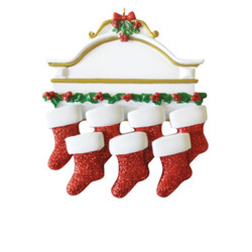 White Mantle with 7 Stockings Personalised Decoration White Mantle with 7 Stockings Personalised Decoration