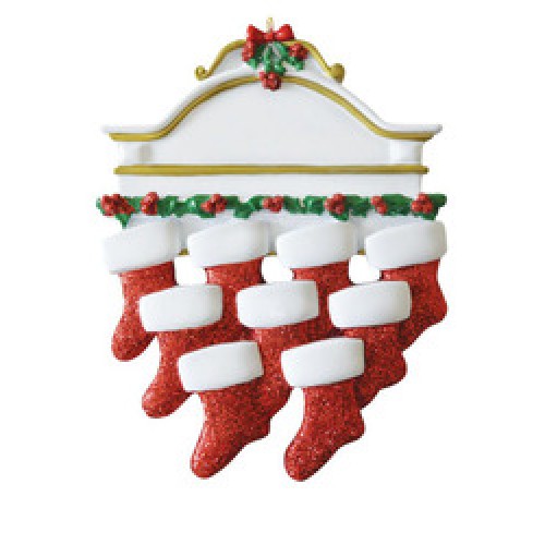 White Mantle with 9 Stocking Personalised Decoration White Mantle with 9 Stocking Personalised Decoration