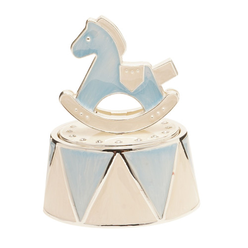 Silverplated Rocking Horse Music Box Blue Silverplated Rocking Horse Music Box Blue