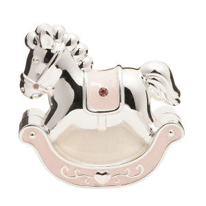 Silverplated Rocking Horse Money Box Pink